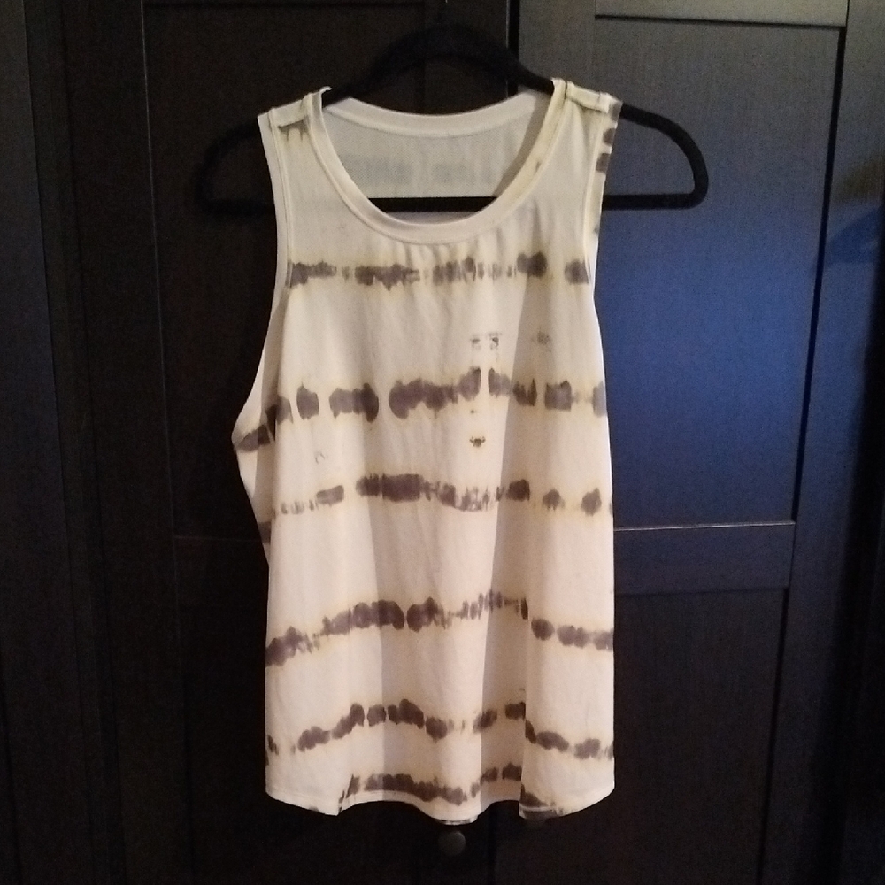 Lululemon Tie-Dye Stripe Workout Tank Top - White, Gray & Neon Yellow